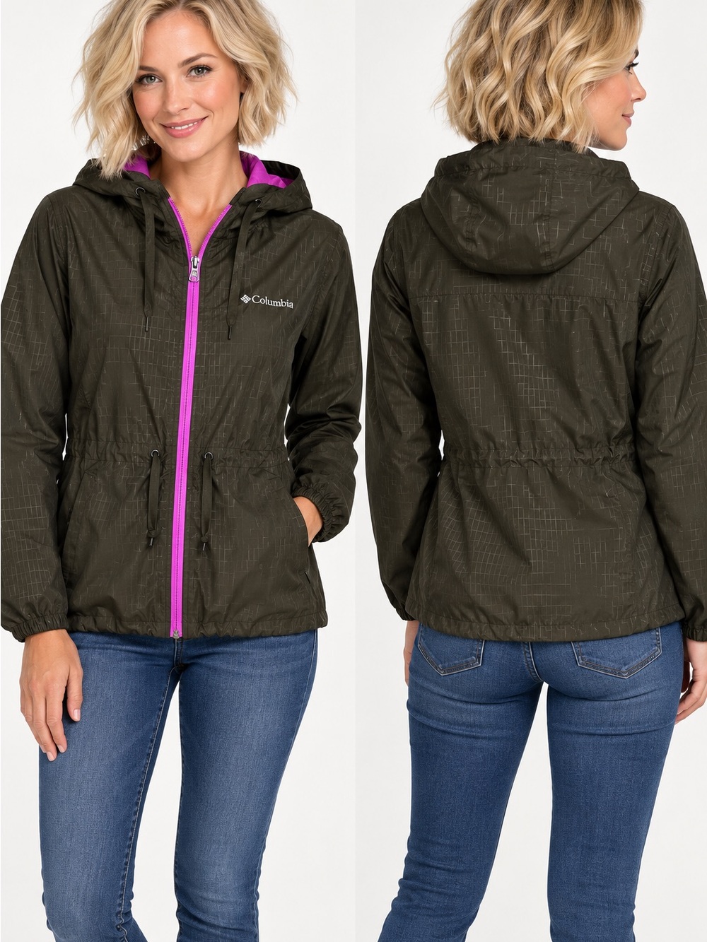 Columbia Olive Utility Jacket with Pink Trim